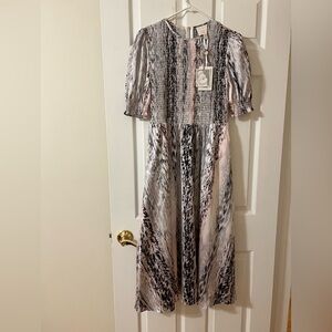 Ted Baker Snake Smock Bodice Midi Dress Black and Pink and Gray